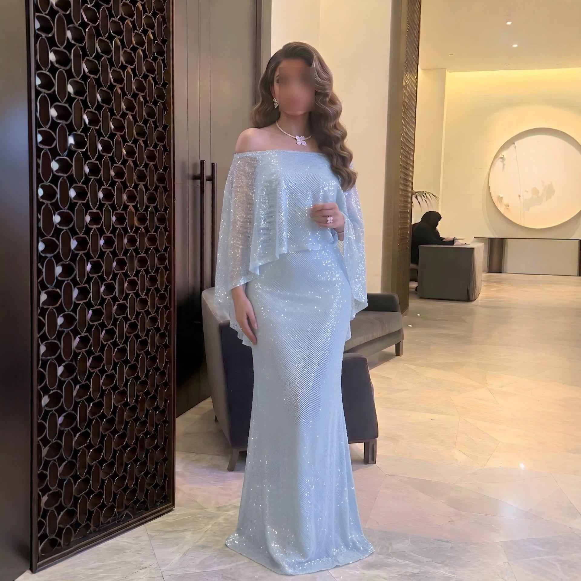 Women's Off-Shoulder Sequin Ballgown Maxi Dress