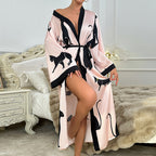 Light Luxury Texture Satin Home Bathrobe Black Leopard