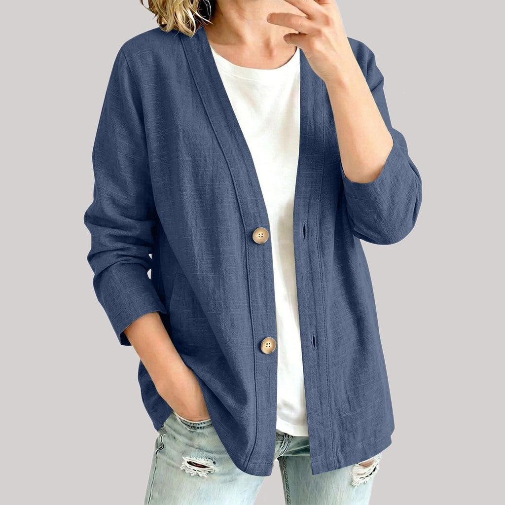 Spring Autumn Cotton Linen Casual Cardigan Long Sleeved
