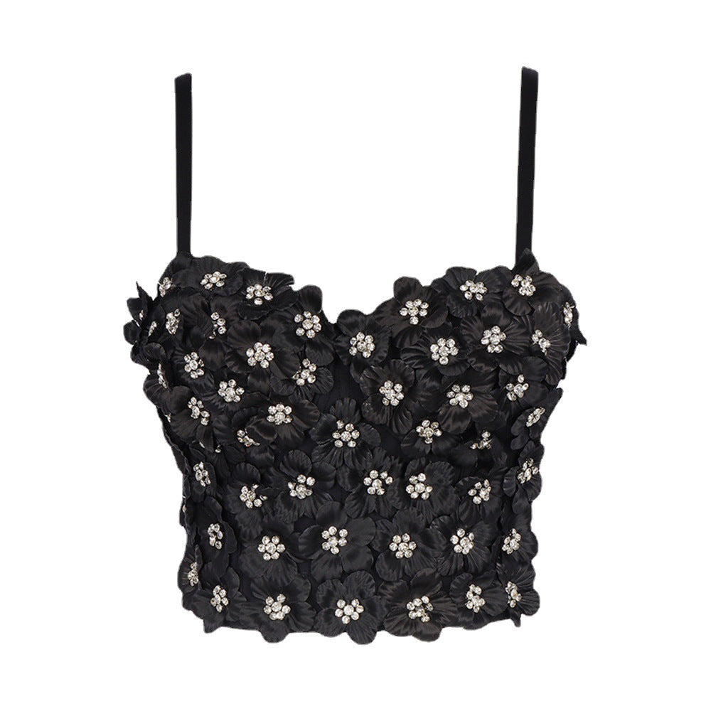 Women’s Floral Rhinestone Sweetheart Crop Top