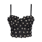 Women’s Floral Rhinestone Sweetheart Crop Top