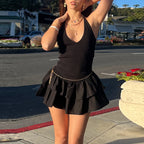 Women's Halter Ruched Tie Ruffle Sleeveless A-Line Mini Dress