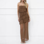 Women's Strapless Layered Ruffle Maxi Dress