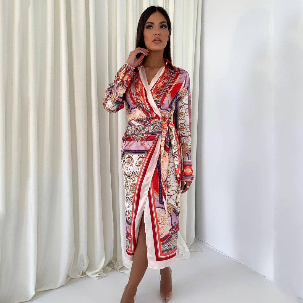 Women's Spring Retro Ethnic Women Clothing Printed Long Sleeved Shirt African Dress