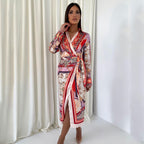 Women's Spring Retro Ethnic Women Clothing Printed Long Sleeved Shirt African Dress