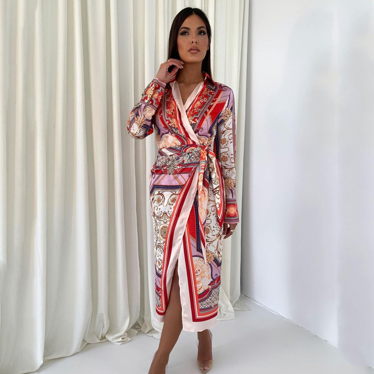 Women's Spring Retro Ethnic Women Clothing Printed Long Sleeved Shirt African Dress