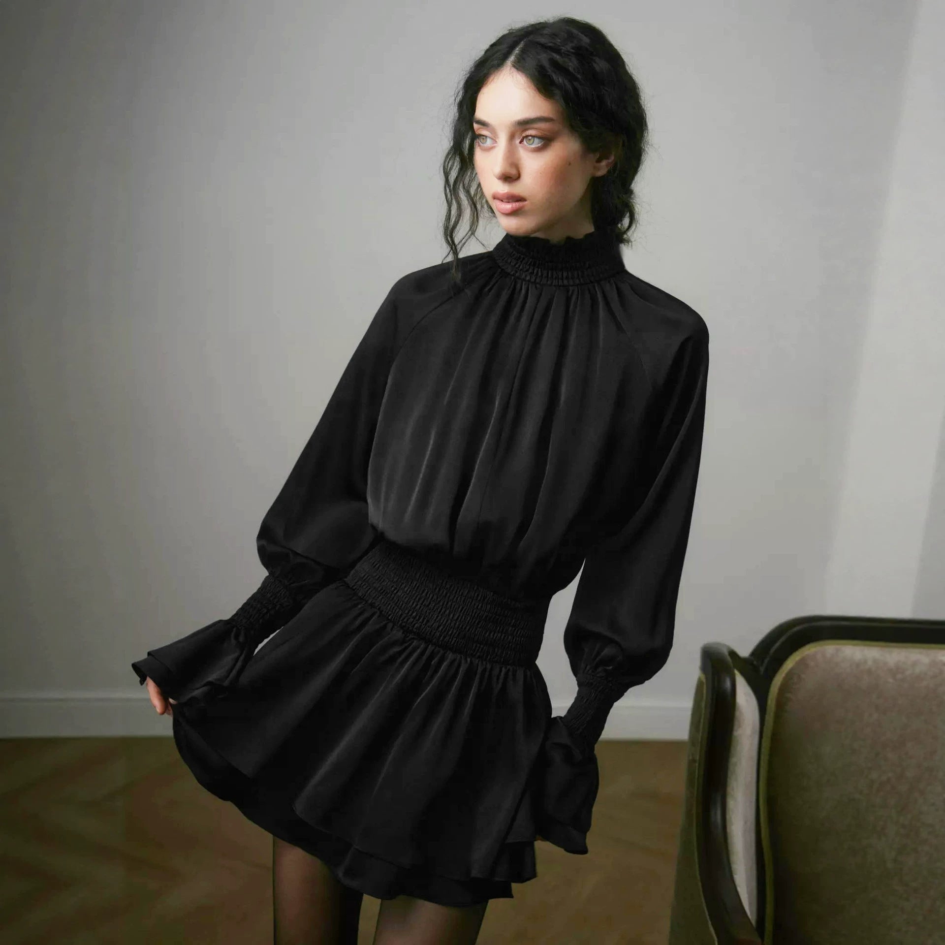 Women's Satin Long Sleeve Dress
