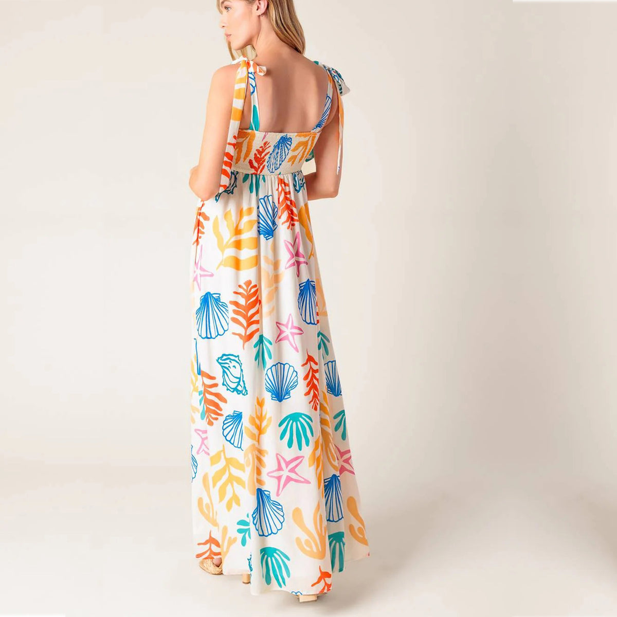 Women's Women's's Summer Seaside Vacation Printed Lace Color Block Maxi Dress