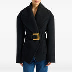Autumn Winter Belt Large Collared Mid Length Woolen Coat