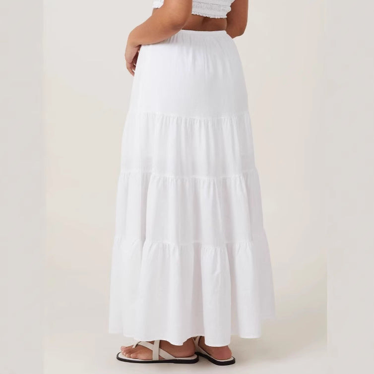 Cotton High Waist Elastic Lace Up Large Swing Loose Skirt