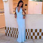 Women's Deep V-Neck Backless Maxi Dress