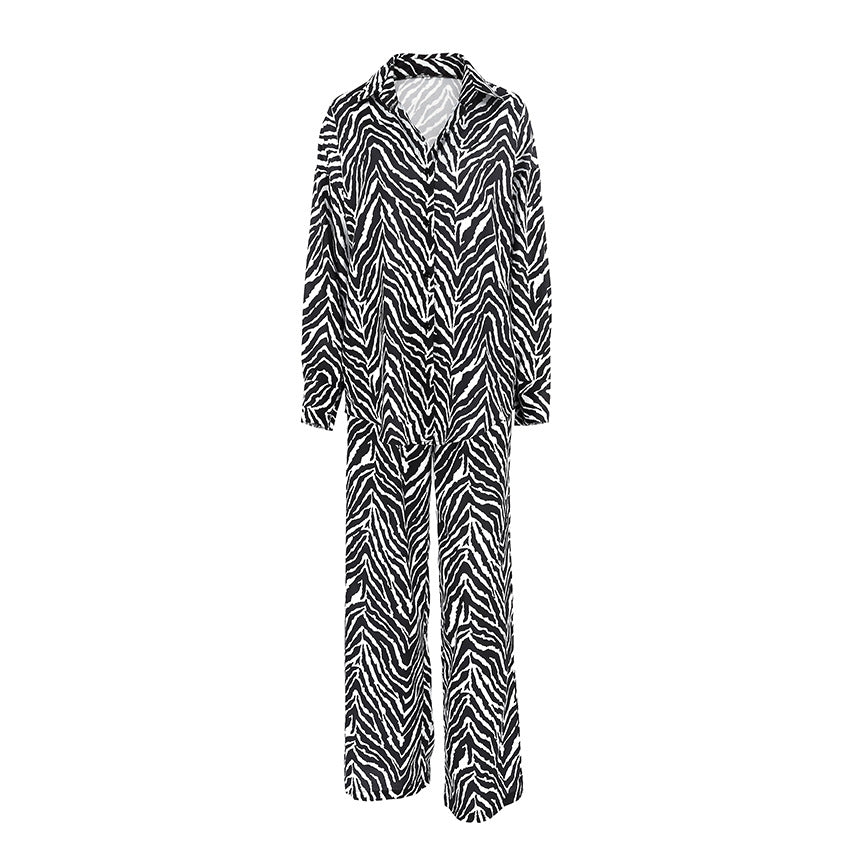 Striped Printed Long Sleeves Trousers Home Wear Two Piece Set Casual Cardigan Comfortable Suitable for Daily Wear Women