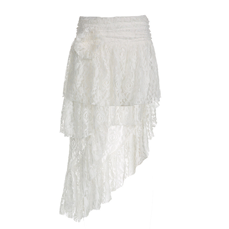 Bohemian Non Matream Solid Color Lace Stitching Skirt