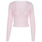 Women Clothing Summer Sexy Solid Color V neck Lace Long