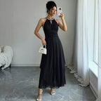 's Popular Version Halter Beaded Swing Strapless Dress Chiffon Formal Dress