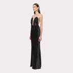 Women's Black Tassel Strapless Fishtail Draping V Neck Slim Fit Evening Dress Wedding