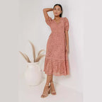 Lace V-Neck Button-Front Midi Dress