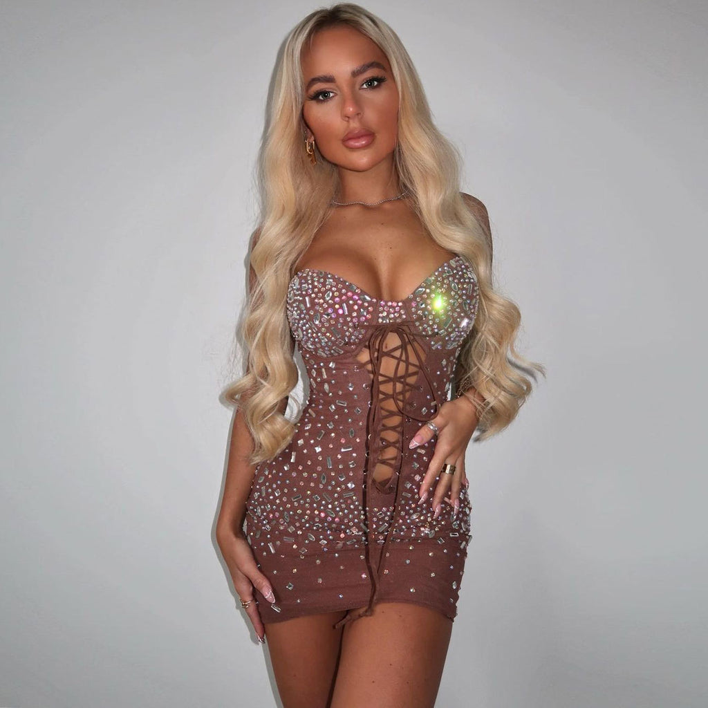 Slim Rhinestone Tied Dress