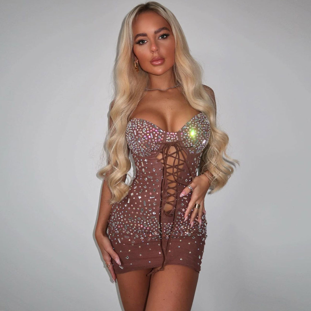 Slim Rhinestone Tied Dress