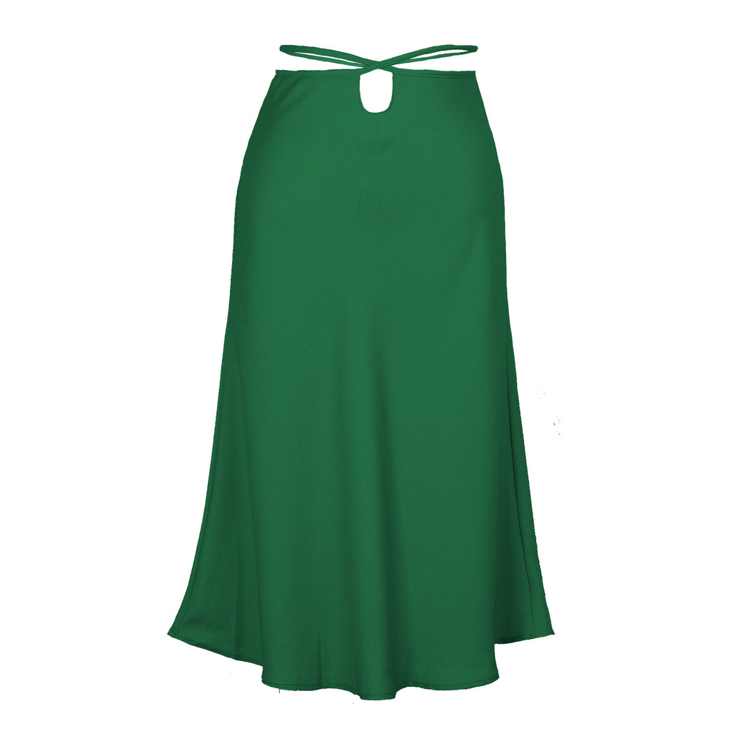 Spring Summer Solid Color Zipper Simple Lacing Skirt