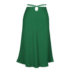 Spring Summer Solid Color Zipper Simple Lacing Skirt