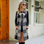 Plaid Jacquard Long Knitted Vest Coat