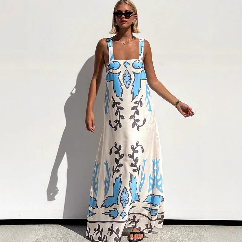 Spaghetti-Strap Floral-Print Casual Loose Vacation Dress