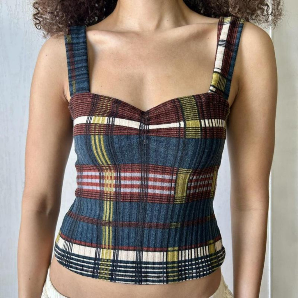 Summer Retro Colored Plaid Inner Wear Base Figure Flattering Camisole Outerwear
