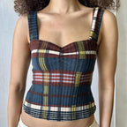 Summer Retro Colored Plaid Inner Wear Base Figure Flattering Camisole Outerwear