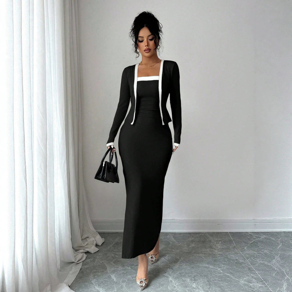 Black White Multi Color Coat Suspender Dress Bag Hip Split Dress