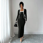 Black White Multi Color Coat Suspender Dress Bag Hip Split Dress