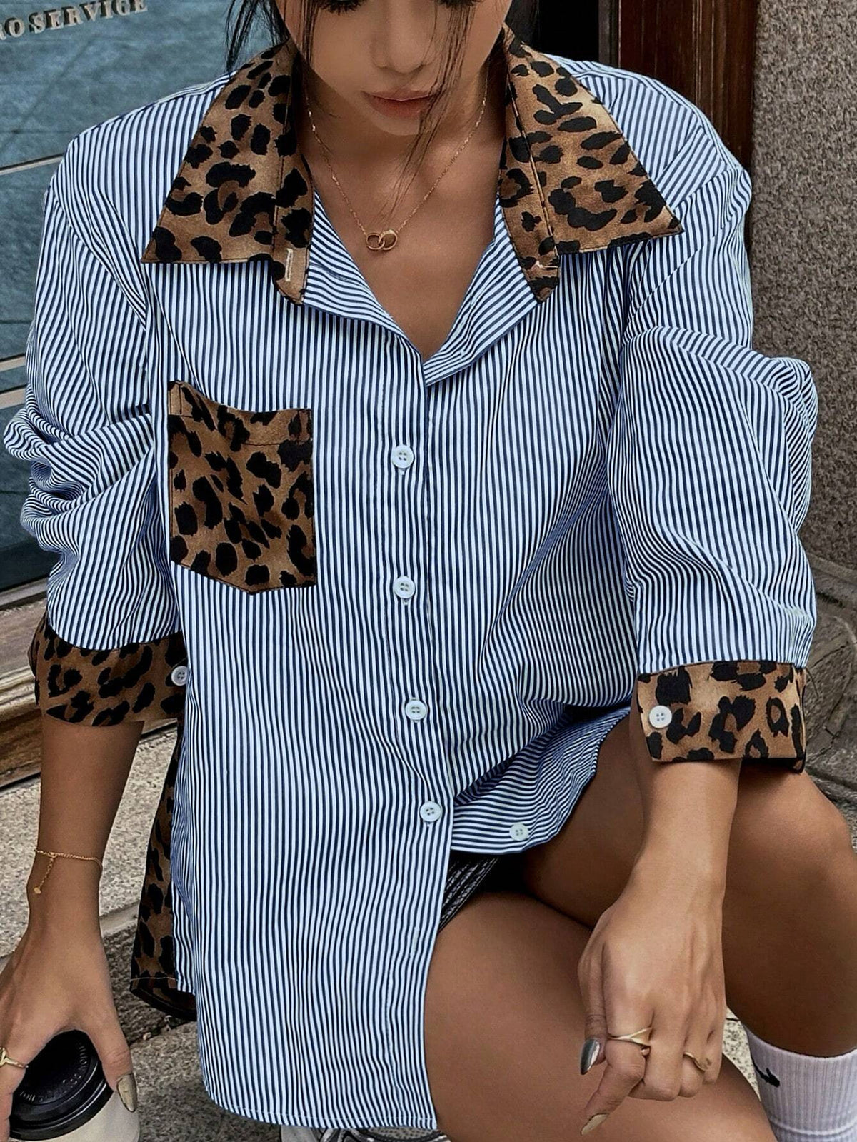 Blue Front and Back Leopard Print