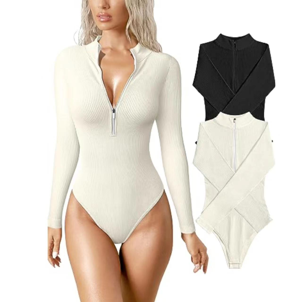 Ribbed Zip Front Long Sleeve Jumpsuit
