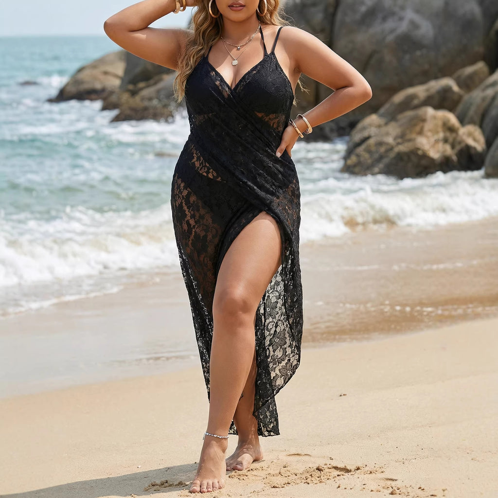 Supply Women Clothing Sexy See through Lace Irregular Asymmetric Multi Functional Strap Beach Dress