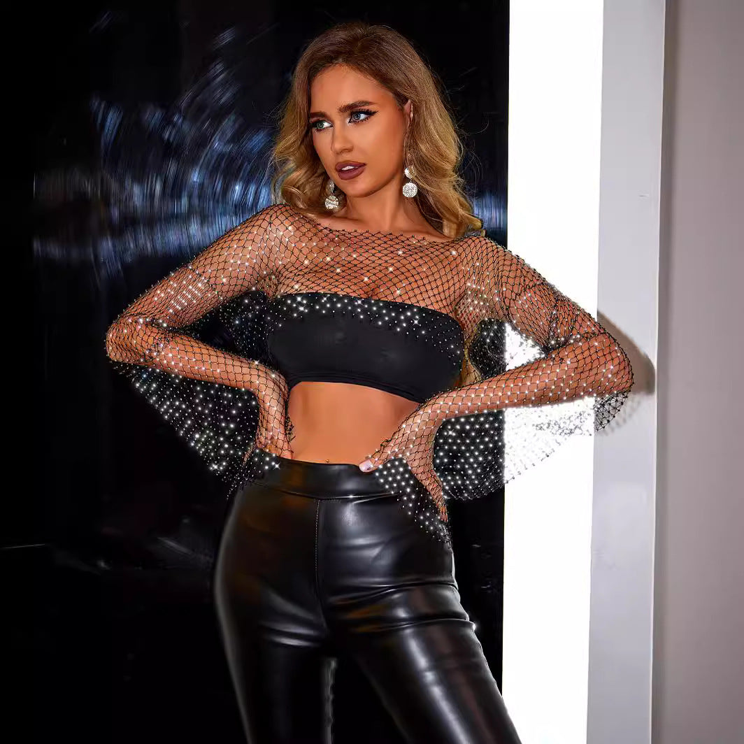 Women's Rhinestone Fishnet Mini Dress