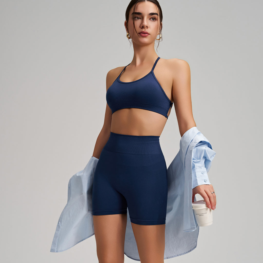 Seamless Thin Strap Crossing Beautiful Back Yoga Outfit Set Running Quick Drying Tight Fitting Sports Fitness Outfit Set For Women (Runs Small)
