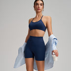 Seamless Thin Strap Crossing Beautiful Back Yoga Outfit Set Running Quick Drying Tight Fitting Sports Fitness Outfit Set For Women (Runs Small)