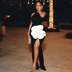 Women's Black One-Shoulder Cutout Split Dress