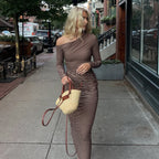 Women's Striped One-Shoulder Midi Dress