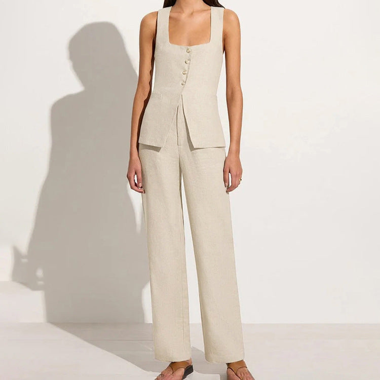 Lace-Up Vest & Wide-Leg Pants Set