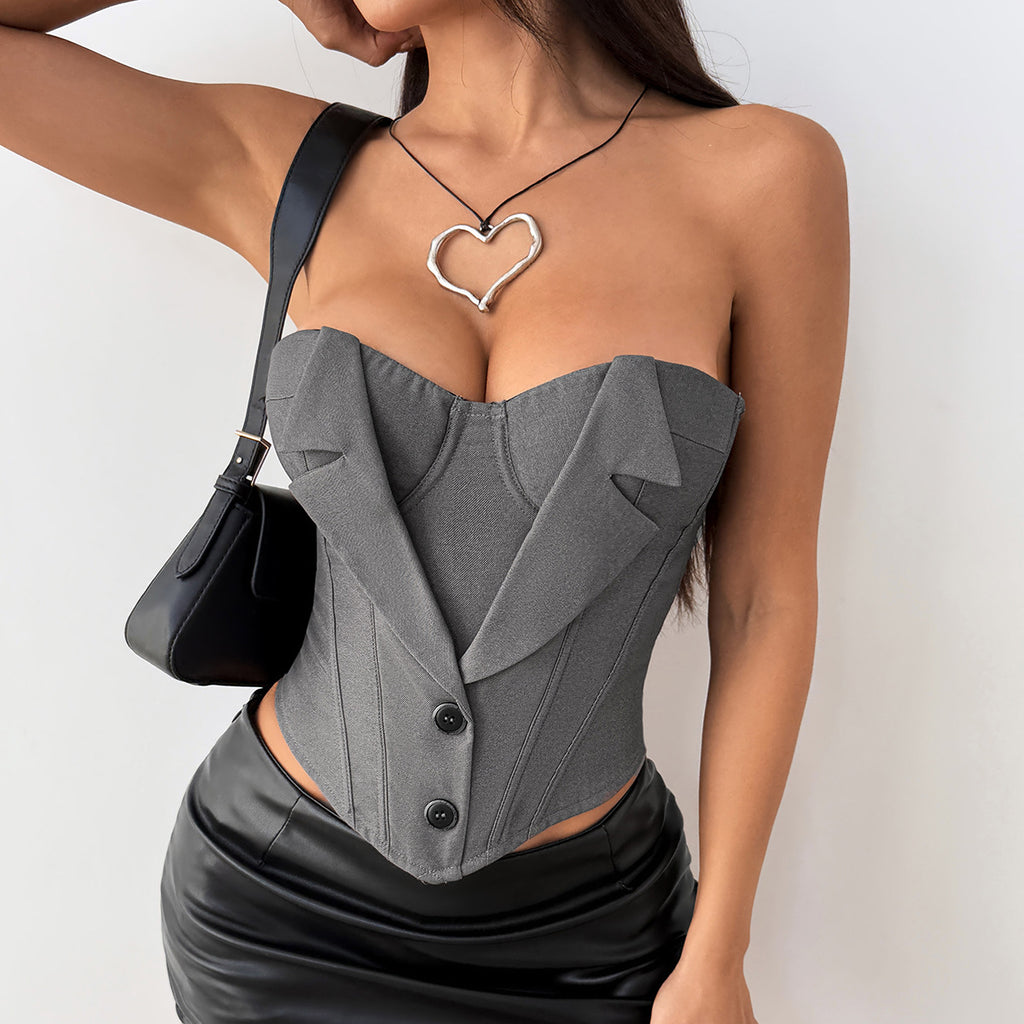 Pure Sexy Wrapped Chest Fastener Decoration Lace Up Waist Tight Vest Women