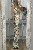 Printed Casual Strappy Top Trousers Two Piece Set