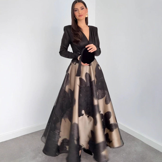 Autumn Printed Waist Controlled Women Long Sleeved Skirt
