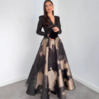 Autumn Printed Waist Controlled Women Long Sleeved Skirt
