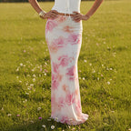 Summer Women Sexy Slim Vacation Mesh Floral Fishtail Skirt