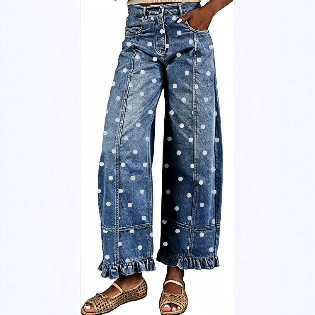 Women's High-Waist Polka-Dot Wide-Leg Jeans