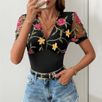 V-Neck Mesh Jacquard Jumpsuit for Women