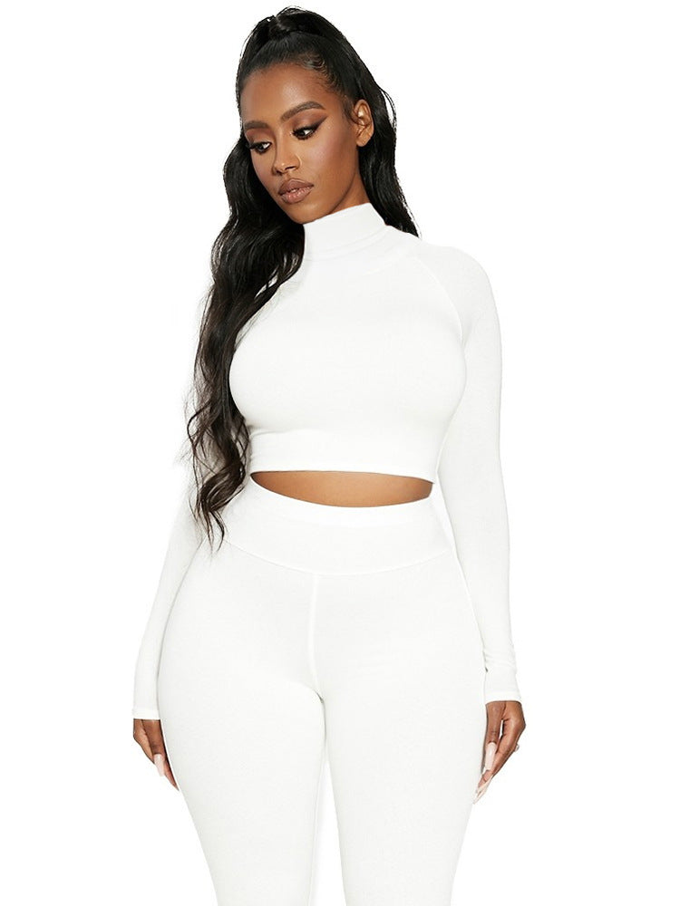 Women's Fashion Sexy Women Clothing Cropped Autumn Push-Up Tops Skinny Short Slimming High Collar Long Sleeve T-Shirt