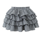 Retro Plaid Cake Short Sweet Elastic High Waist Skirt