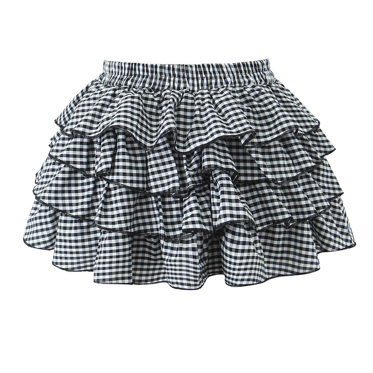 Retro Plaid Cake Short Sweet Elastic High Waist Skirt